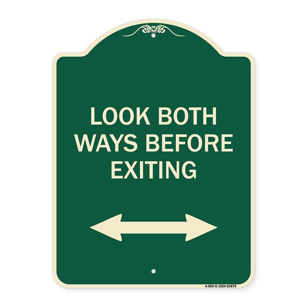Signmission Look Both Ways Before Exiting W/ Bidirectional Arrow Heavy-Gauge Alum, 24" H, 18" L, G-1824-23879 A-DES-G-1824-23879 - main